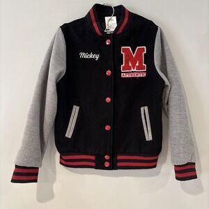 Disney Store Mickey Mouse Varsity Letterman Jacket Black Red outerwear Kids  4